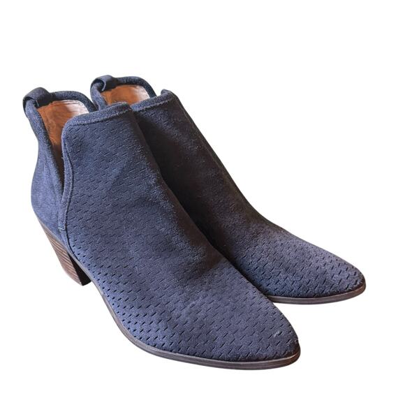 Lucky Brand Size 6.5  Blue Perforated Suede Booties Ankle Boots - Picture 1 of 5